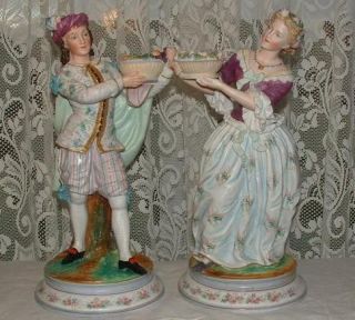 JEAN GILLE FRENCH BISQUE PORCELAIN PAIR CANDLESTIC FIGURES C.1864