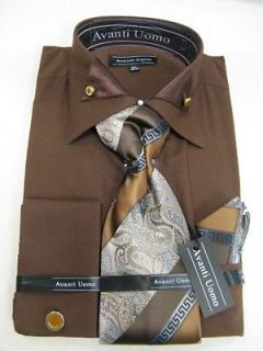 New Avanti Uomo Fashion Dress Shirt w/Tie and Hanky Dark Brown Size 19 