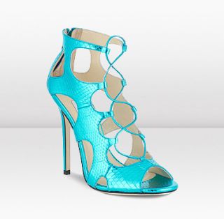 Jimmy Choo  Diffuse  Turquoise Metallic Watersnake Platform Sandals 