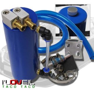 BLUE 350ML CYLINDER OIL CATCH CAN TANK W/ DRAIN PLUG HONDA D15 D16 H22 