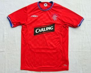 2009 2010, GLASGOW RANGERS, AWAY FOOTBALL JERSEY BY UMBRO, MENS SMALL 