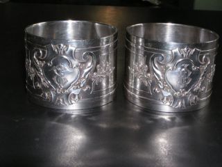 Antique Pair French Sterling Silver Napkin Rings, Henri Lapeyre. Circa 
