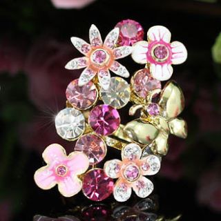 Pink Flower Butterfly Ring use Swarovski Crystal UK size M,O,Q   SR117