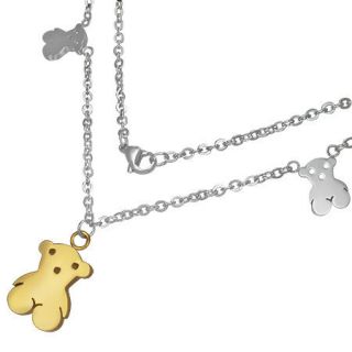   Steel 2 tone Tous Inspired Gold Silver Bear Charm Y Necklace