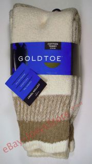 Pack Gold Toe Mens Khaki Outdoor Terry Crew Thick Socks Shoe Size 6 