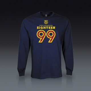 FC Barcelona Eighteen 99 Long Sleeve Distressed T Shirt   Navy 