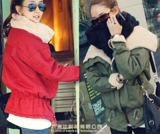 Korean Women Winter Warm Fleece Zip Up Military Coat Jacket Outwear 