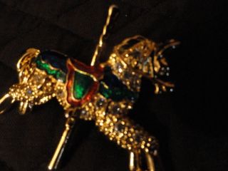 Carousel horse pin, costume jewelry, rhinestones thruout, enemeled 