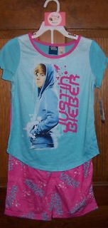 Justin Bieber Short Sleeve 2 Piece Set Blue White Pink Pajama Girls XL 