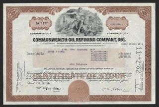 Commonwealth Oil Refining Company, Inc. stock certificate