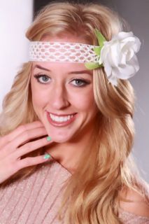 White Large Floral Stretch Knitted Headband @ Amiclubwear Girls Hair 