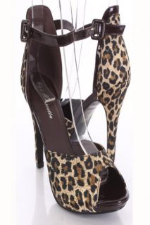 Leopard Satin Faux Leather Peeptoe Strap Platform Heels @ Amiclubwear 