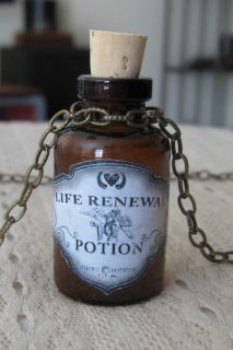 LIFE RENEWAL POTION GLASS Bottle NECKLACE Pendant Apothecary Vial 