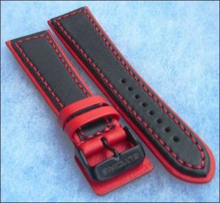 GLYCINE Leather or Rubber Strap / Black Red or All Black / 22 mm or 24 