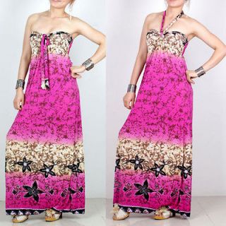 Hot Pink Halterneck BOHO luau beach long maxi dress US2 8 size M 55A 