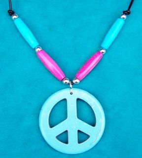 TURQUOISE PEACE SIGN NECKLACE MUSIC FESTIVAL RETRO
