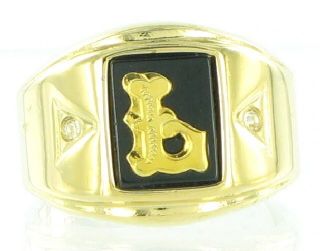 Ring Mens Black Onyx Initial Signet Gold Ge L Sz 11