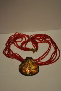 Jewellery*Gold​en pond shell glass pendant necklace*