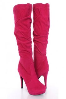 Fuchsia Faux Suede Slouchy AMIclubwear Platform Boots @ Amiclubwear 