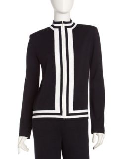 Contrast Stripe Zip Jacket, Black/White   