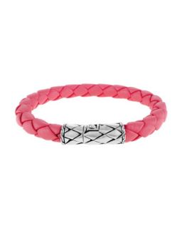 Woven Leather Bracelet, Pink   