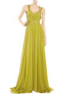 HERVE LEGER Chiffon Gown Dress Small XS in Green Lime New