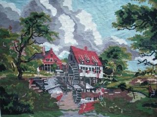 Vintage completed Needlepoint Watermill M.HOBBEMA 18.5x25.5