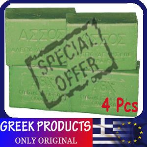 GREEK TRADITIONAL GREEN OLIVE OIL SOAP ( 4 Pcs X 125g ) ASS0S ORIGINAL