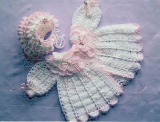Crochet Pattern Baby Girl Romany Coat & Bonnet Set sz 3/6 mnths DK
