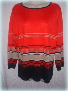 Sag Harbor M Red Tan Black White Gold Striped Multi Colors Sweater B40 