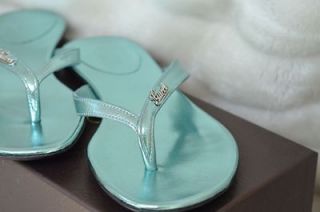 Gucci Womens Metallic Flip Flop Turquoise Blue Sandal Shoes 6 6.5 8.5