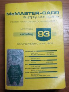 McMaster Carr Supply Company Catalog #93 Asbestos Substitute & Free 