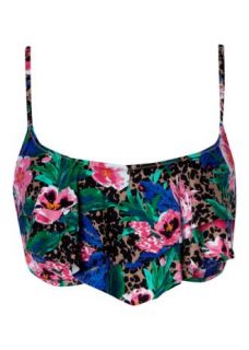 Home Womens Swimwear Cropped Floral Print And Frill Style Bikini Top