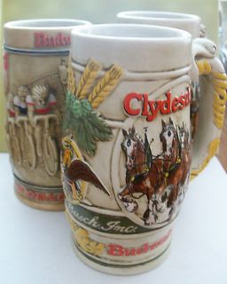 BUDWEISER LOT OF 3 CERAMIC LARGE MUG/STEIN ~2 WITH CLYDESDALES + 1984 