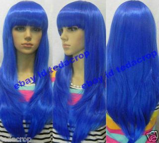 Straight blue free cap Cos cosplay wig anime Party wigs hair