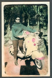 WOMAN WITH LAMBRETTA SCOOTER REAL PHOTO TINTED