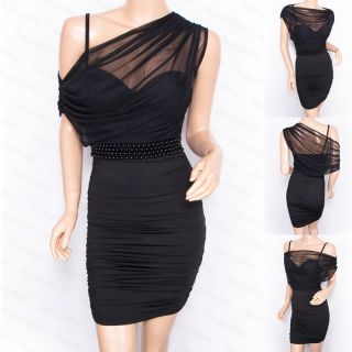 Beautiful Black Padded Beads Ruched Party Evening Prom Pencil Dress 8