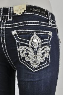 LA Idol Skinny Jeans Plus Size SZ 15 21 W Fleur De Lis Jewel and studs 