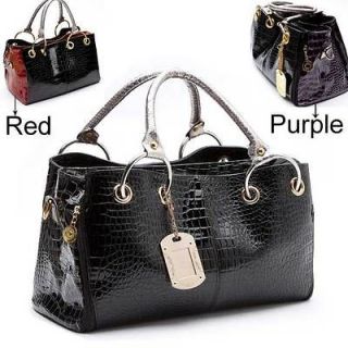   Women Croco Faux Leather Satchel Totes Shoulder Handbag Purse Bags