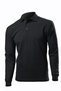 Hanes Plain BLACK Long Sleeve Cotton Top Polo Shirt