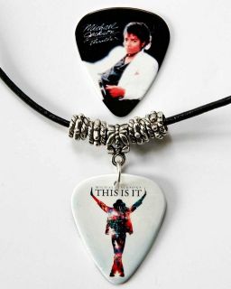 Michael Jackson Black Leather Guitar Pick Necklace + Pick