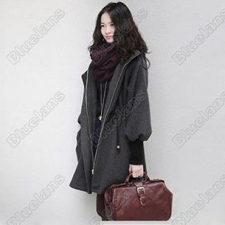 Women Ladies Winter Wool Cashmere Long Hooded Coat Outwear Hoodie Over 