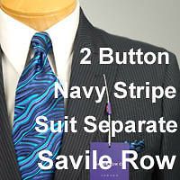 48R SAVILE ROW 2 Button Mens SUIT SEPARATE Navy Blue Stripe   48 