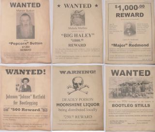   Moonshine Wanted Posters Popcorn Sutton, Big Haley, Hatfield, more