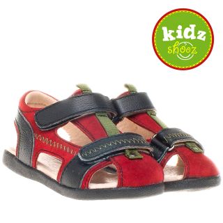 Boys Kids Toddler Childrens Leather & Suede Sandals Shoes   Red, Black 