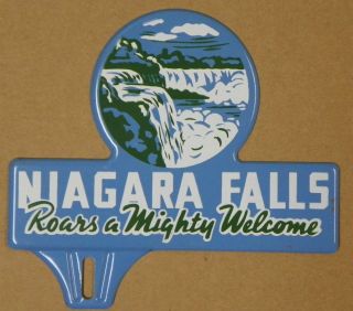 1940s 50s NIAGARA FALLS LICENSE PLATE TOPPER GAS STATION DISPLAY 