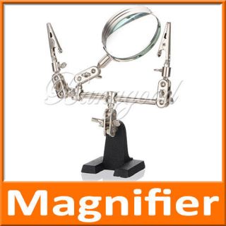 Hand Soldering Iron Stand Clamp Clip Helping Magnifying Magnifier Len 