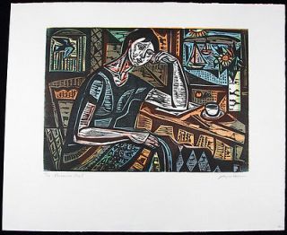Irving Amen Woodcut Pensive Girl Hand Signed, 62 of 200