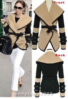 Stylish Women Lady Wool blend Collar Lapel Sash Suit Jacket Blazer 