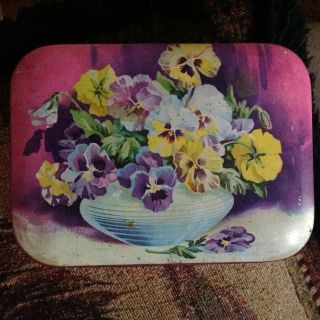 Harry Vincent Blue bird toffee tin Floral pansys
